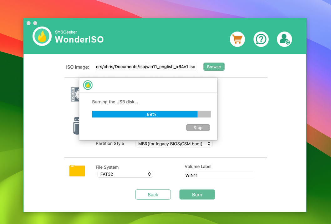 start to burn ISO to USB