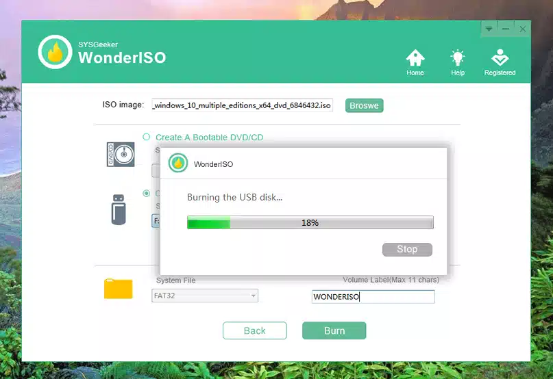 start to burn ISO to USB with WonderISO